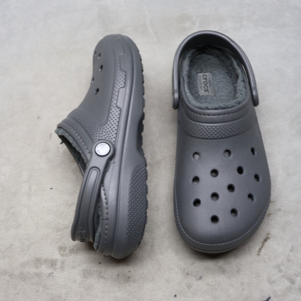 Crocs Unisex M10 W12 Clog Grey Classic Lined Fleece Comfort Slip On Light Indoor